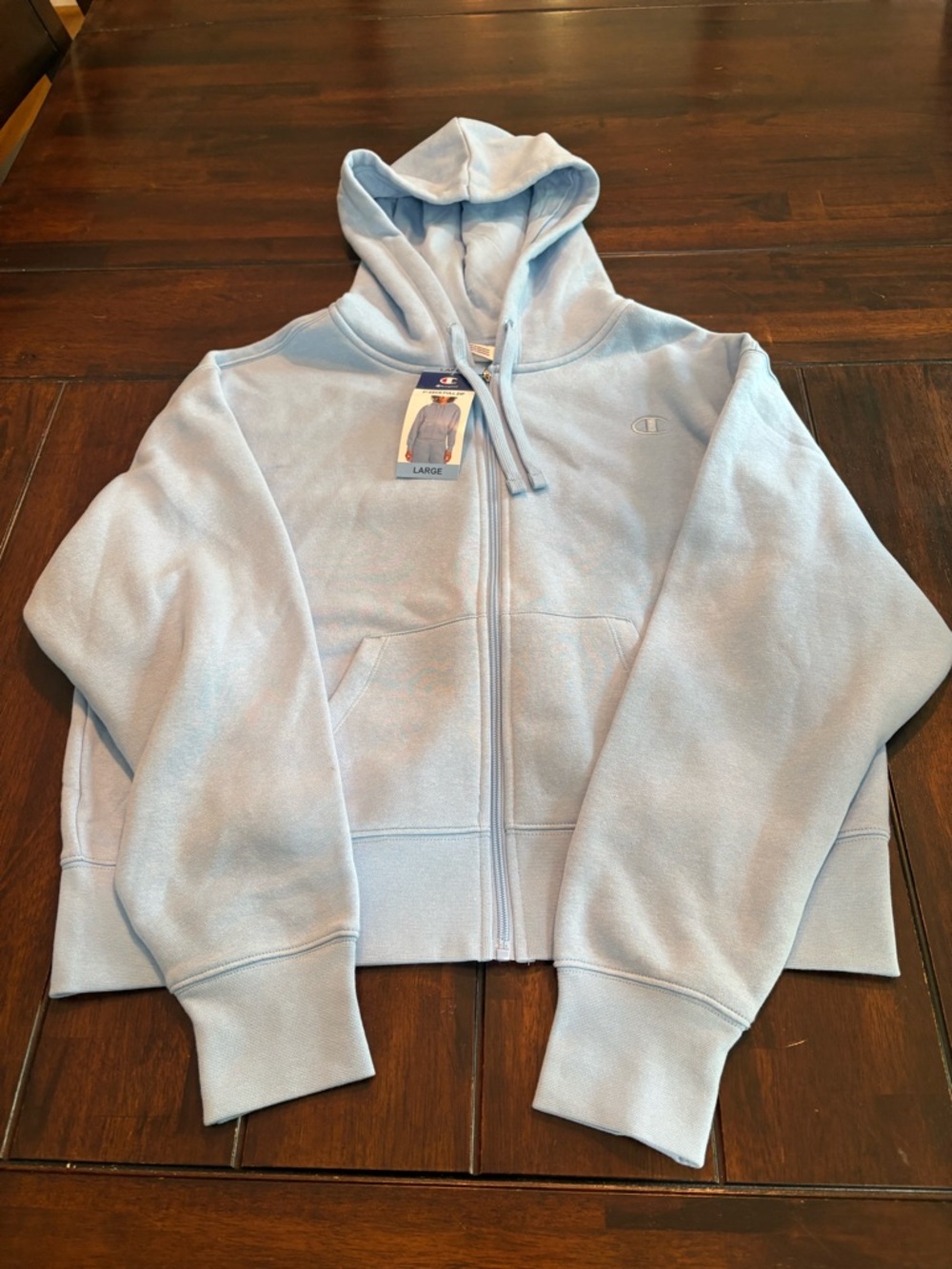 Women’s Champion Light Blue Full Zip-Up Hoodie Size L